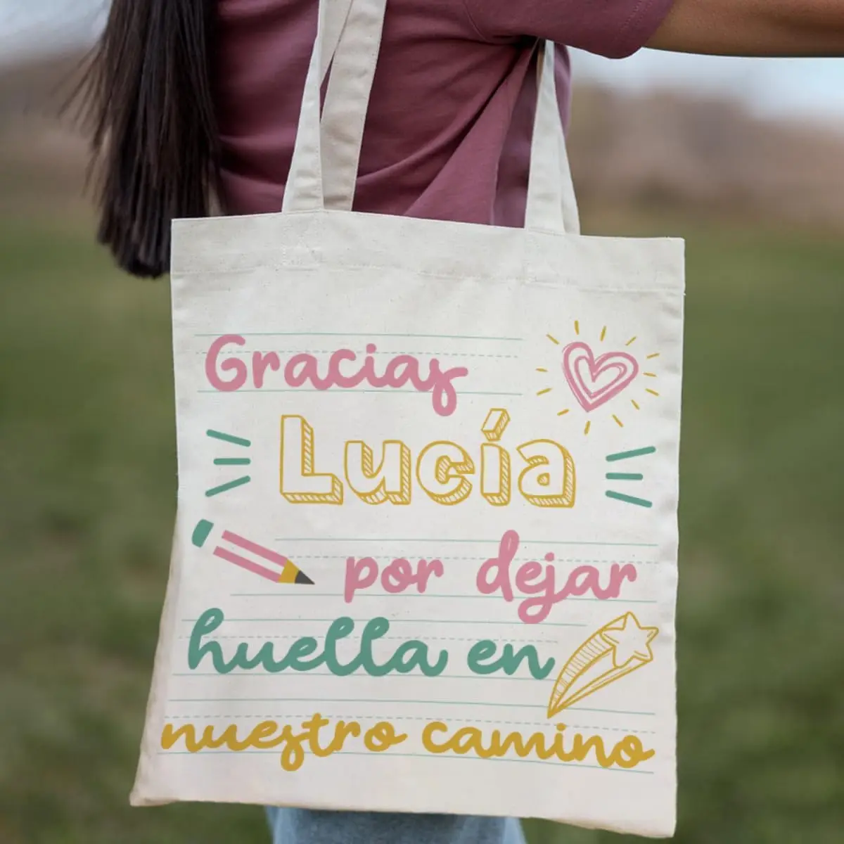 Spanish Thank You Teacher Print Canvas Tote Bag Double Sided Graphic Reusable Shopping Shoulder Bag Appreciation Gift For Women