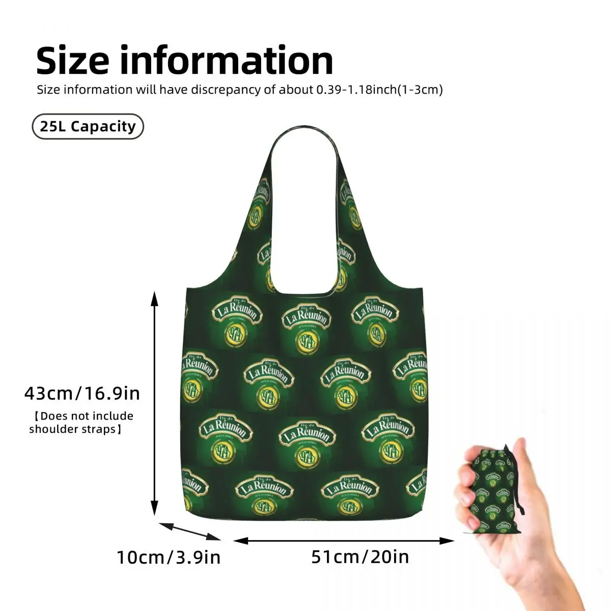 974 Reunion Island Flag Shopping Tote Bag Canvas Large Capacity Shoulder Bags Shopper Grocery Handbag for Women