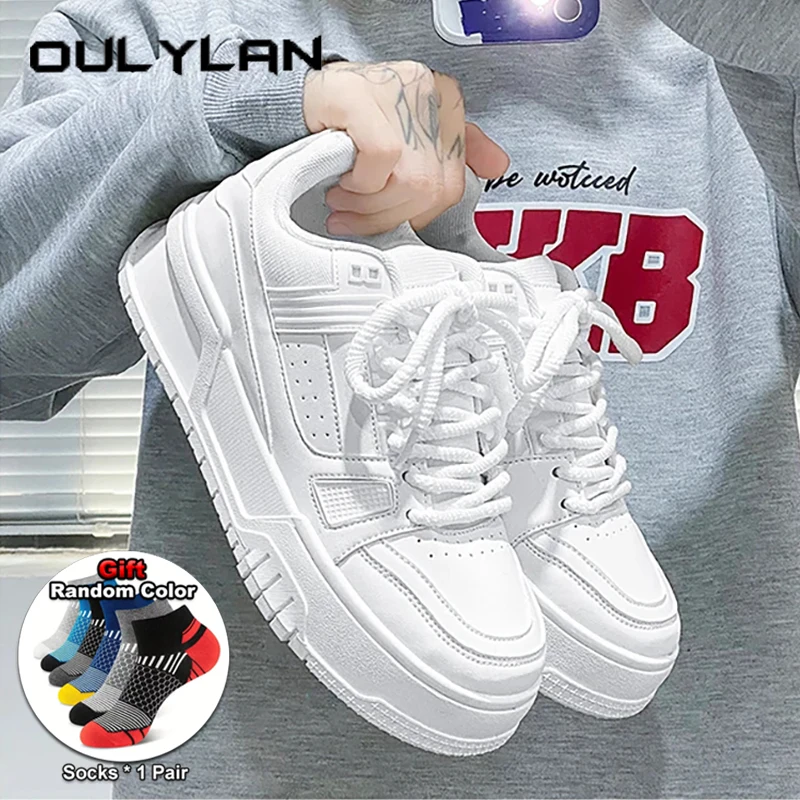 

Oulylan Spring Pure Color Sport Shoes Men Breathable Casual Footwear Outdoor Thick Soled Sneakers Classic Lace Up Board Shoes