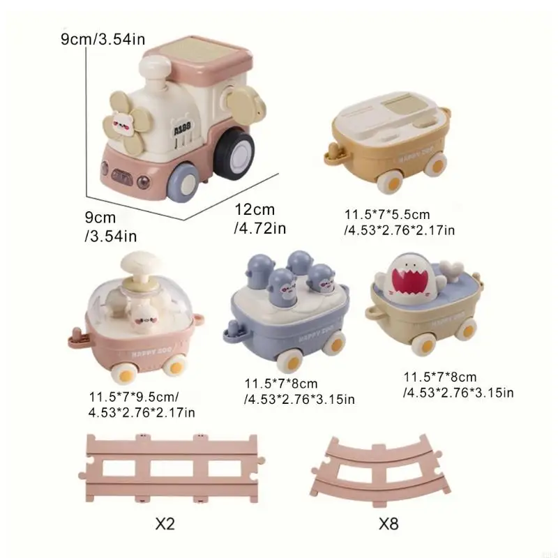 Light and Music Toy Train Set with Rolling Activation, Connectable Detachable and Cartoon Animal Theme for Children A2UB
