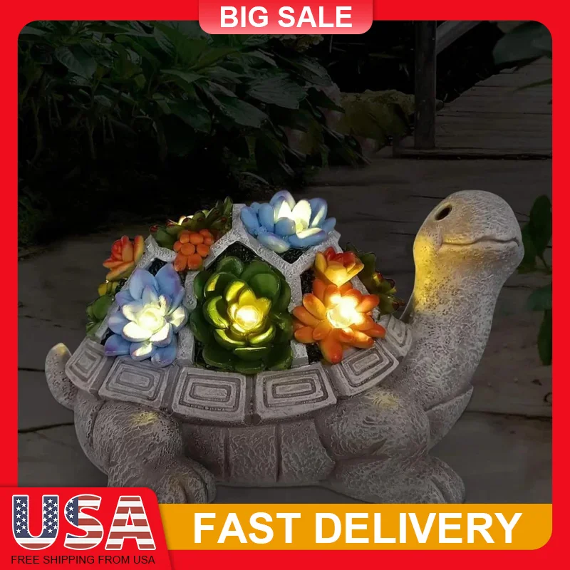 

Solar Powered Turtle Statue with 7 LED Lights and Succulent Outdoor Garden Decor Auto On at Night Unique Gift for Patio Yard
