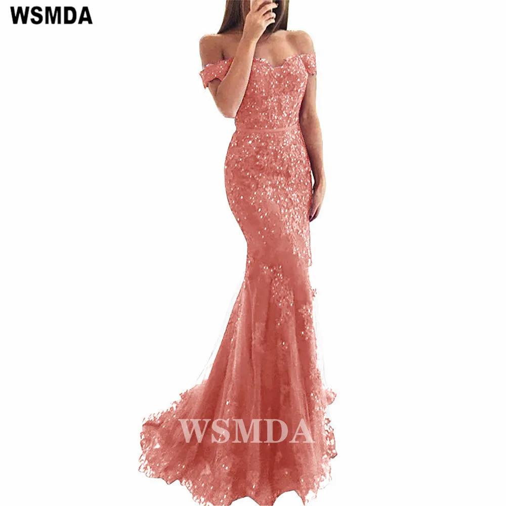 

Charming Off the Shoulder Tulle Mermaid Prom Dress Lace Beaded Party Gown robe de soiree