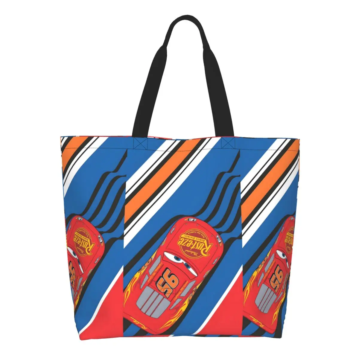 

Custom Funny Lightning McQueen Shopping Tote Bag Recycling Cars Toons Grocery Canvas Shopper Shoulder Bag