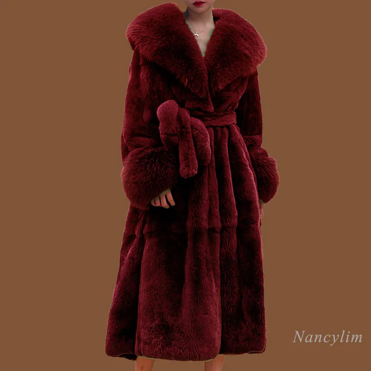 2024 Autumn and Winter Big Fur Collar Fashion Fur Coat Women's Mid-Length Thickened European and American Loose Temperament Coat