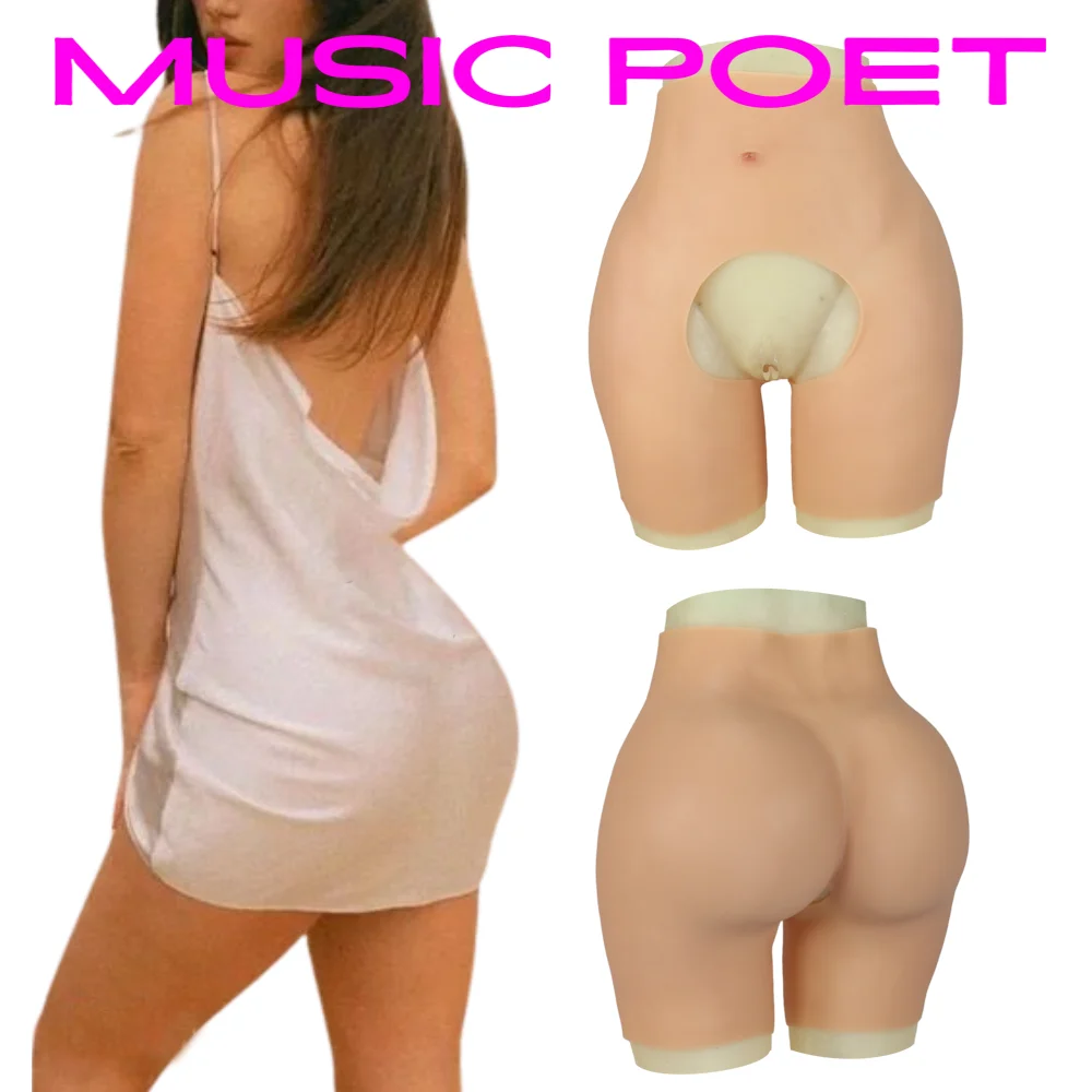 MUSIC POET High Waist Silicone Pants 1cm Big Sexy Fake Buttocks and Hips Enhancement Shapewear for Woman Realistic Ass Cosplay