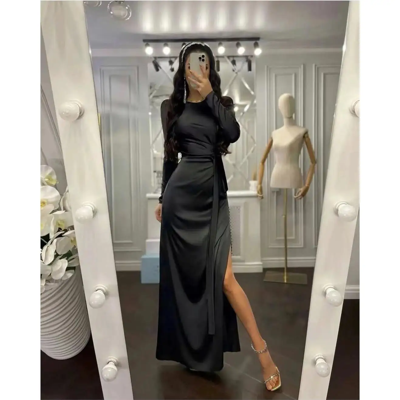 Cleanfit hoge taille onregelmatige lange mouw pure kleur riem dames Dr Winter Season Ciwalk Basic Sle Bubble Sve