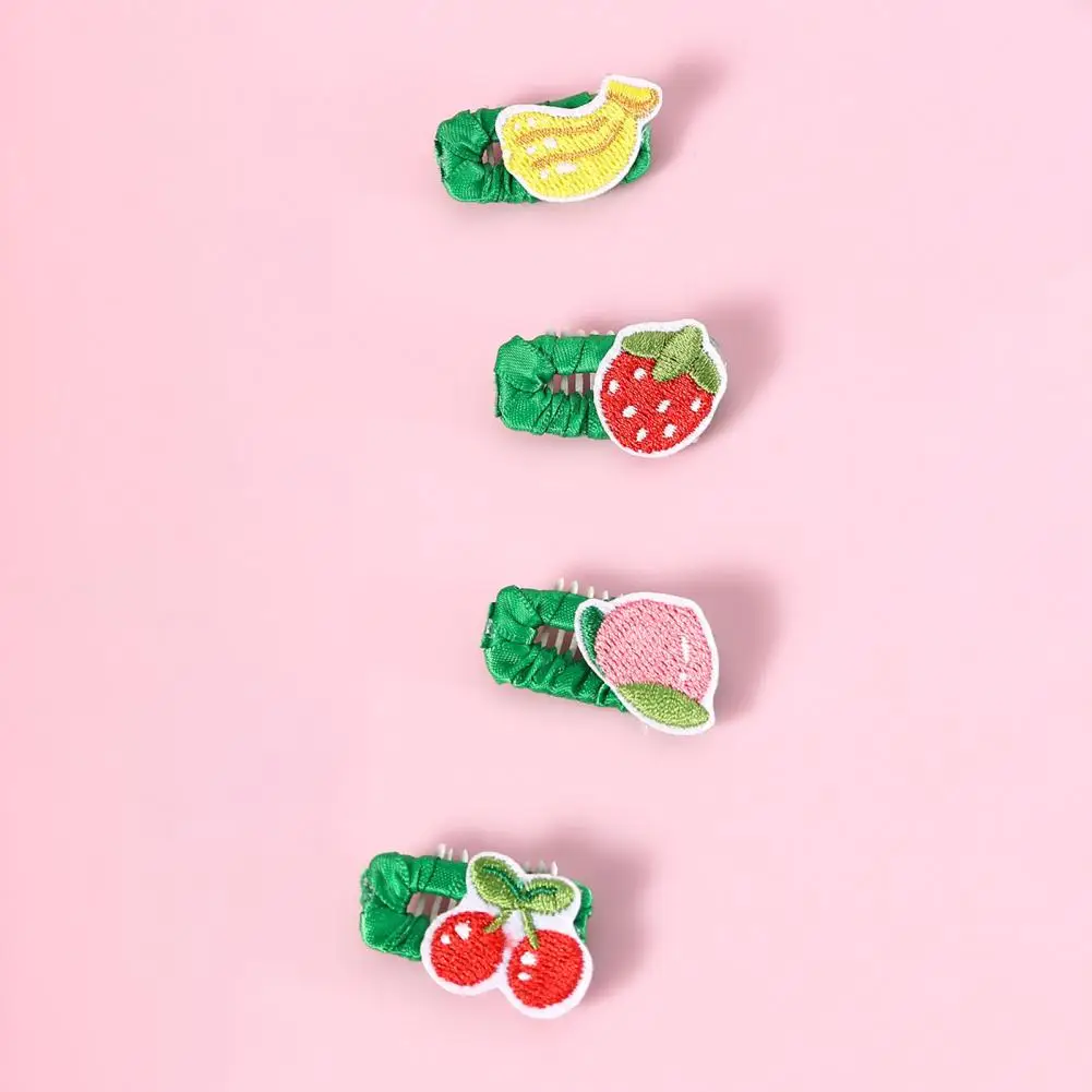 4 Pcs Pet Hairpin Embroidered Fruit Hair Clip Handmade Cat Dog Banana Strawberry Peach Cherry BB Clips Sweet Pet Hair Accessorie