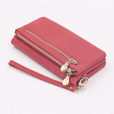 2023 New Vintage Frosted Double Zipper Long Wallet Large Capacity Women Folding Mobile Bag Women Wallet