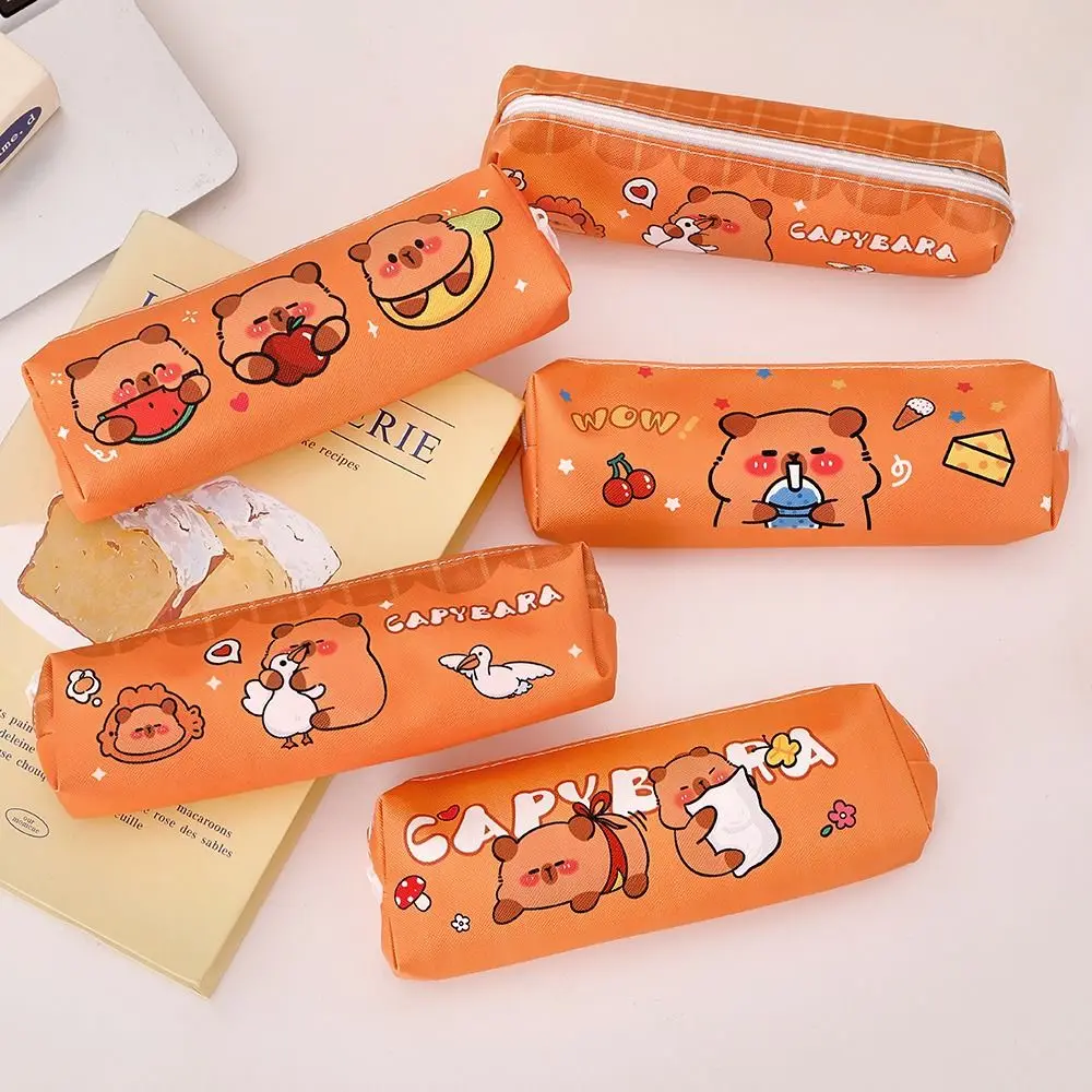 다기능 PU 펜 가방 Capybara 방수 편지지 가방 지퍼 디자인 연필 케이스 학생