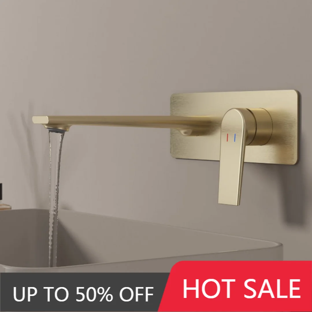 Gray Bathroom Faucet Concealed Brushed Gold Basin Faucet Wall Mounted Basin Spout Mixer Tap Set Combination Blanoir Brass tap