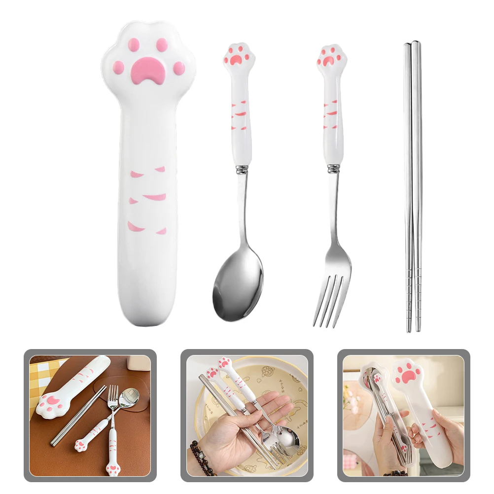 

1 set 1 set Stainless Steel Cutlery Set Portable Camping Tableware Spoon Fork Chopsticks Reusable Travel Utensils Lightweight
