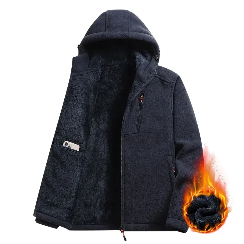 

Autumn/Winter New Fleece-Lined Thickened Jacket Solid Color Warm Heat Fleece-Lined Outdoor Sports Casual Connected