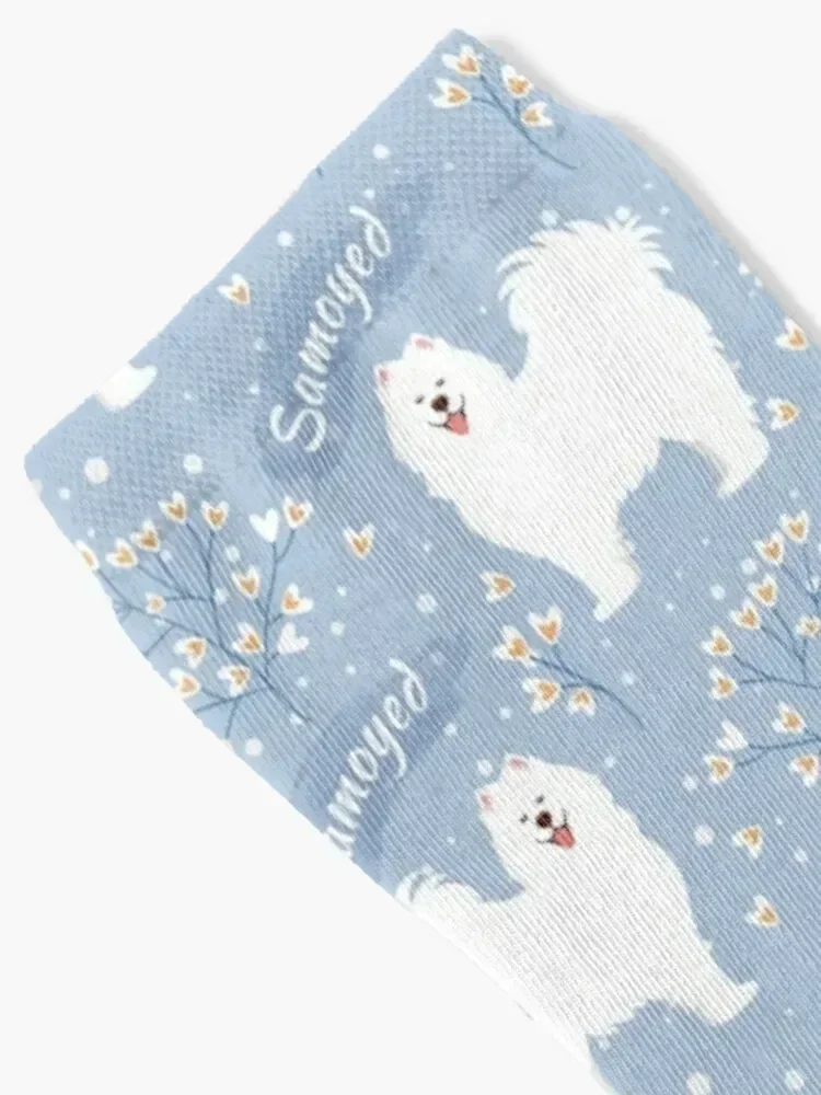 Samoyed Dog in Winter Snowy Garden Socks valentine gift ideas Stockings Woman Socks Men's