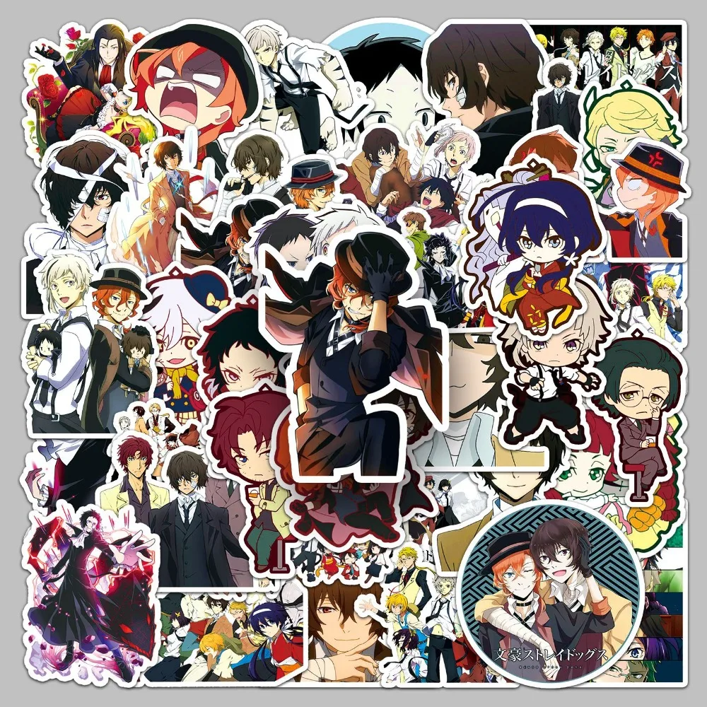 50pcs Anime Bungo Stray Dogs Dazai Osamu Self-adhesive Stickers Manga Cartoon Drawing Doodle Decorations for Fans Collection