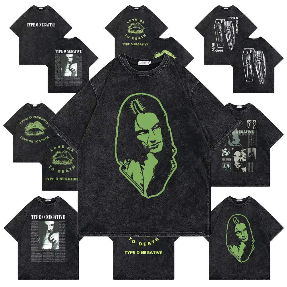 Washed Vintage Type O Negative Peter Steele Graphic T Shirt Male Rock Casual Oversize Tshirt Men Women Metal Gothic Punk T-shirt