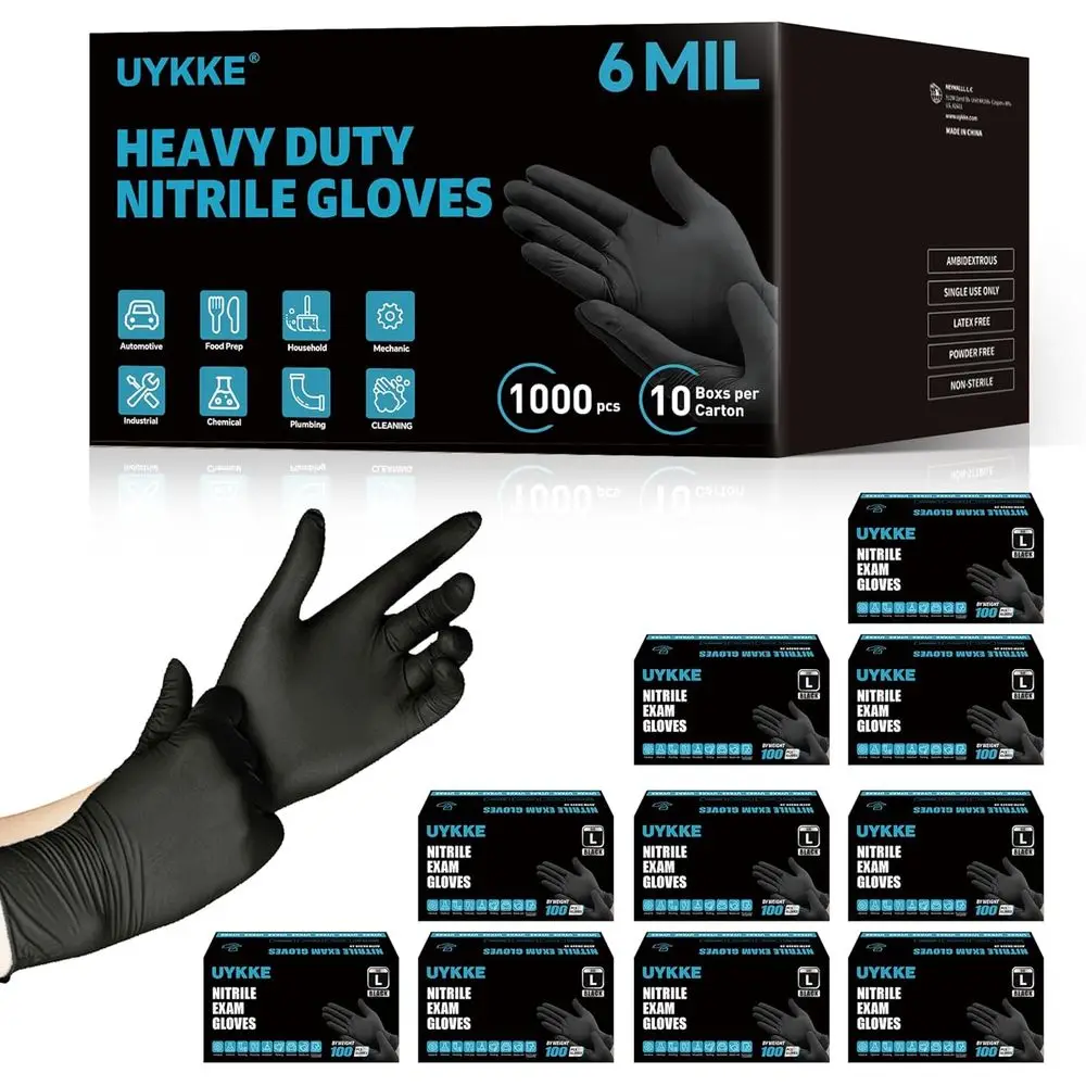 

Heavy Duty 6 Mil Nitrile Black Gloves Disposable Latex Free Rubber Cooking Cleaning Food Prep Tattoo Gloves 1000PCS