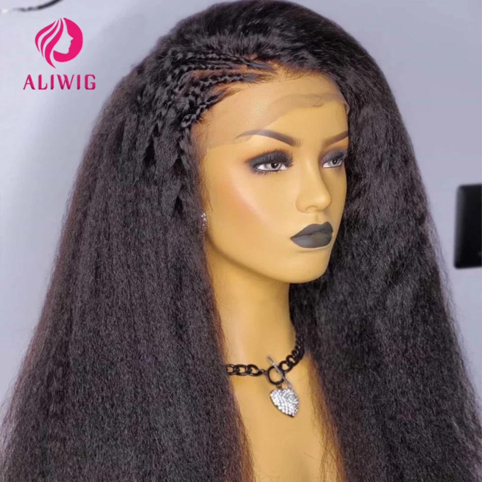 HD Прозрачный Кудрявый Прямой Парик Фронта Шнурка Яки Бразильский 13x4 Парики Фронта Шнурка Для Женщин 4x4 Бесклеевые Человеческие Волосы Предварительно Сорванные