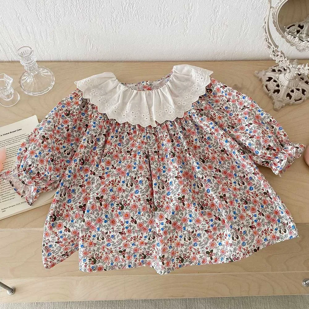 

Girls Long Sleeve Dresses Floral Cotton Peter Pan Collar Childrens Boutique Clothing Princess Birthday Kids Dress