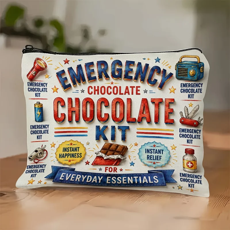 Emergency Chocolate Makeup Bag, Durable Canvas Zipper Pouch, Light Machine‑Washable for Travel Daily, Unisex Gift for Valentine