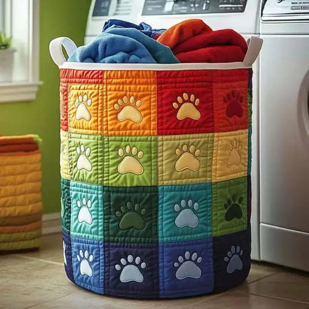 Storage Basket, armhouse Quilted Bucket Laundry Hamper Bag, Dirty Clothes Stu Organizer or Home(L: 20