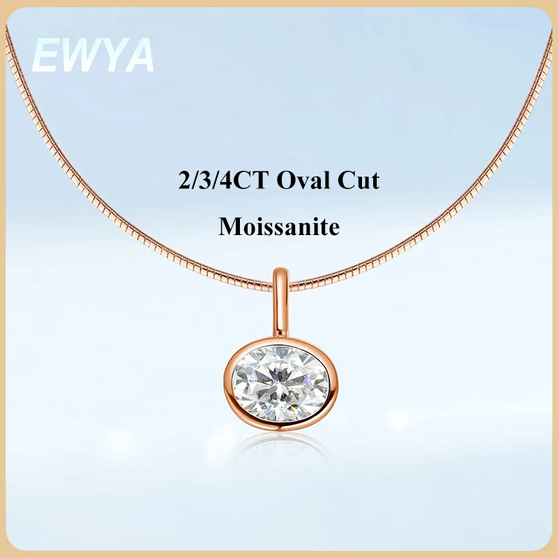

EWYA пасьянс овальной огранки муассанит кулон 2/3/4 карата для женщин s925 серебро вечерние свадебные 1,5 мм однотонное колье-цепочка на шею ожерелье