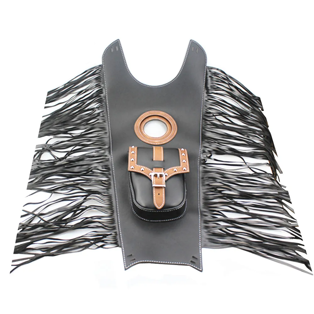 Motorcycle Black Fringed Gas Tank Cover Pouch Bag PU Leather For Harley Honda Suzuki Kawasaki Cruiser Chopper Cafe Racer Touring