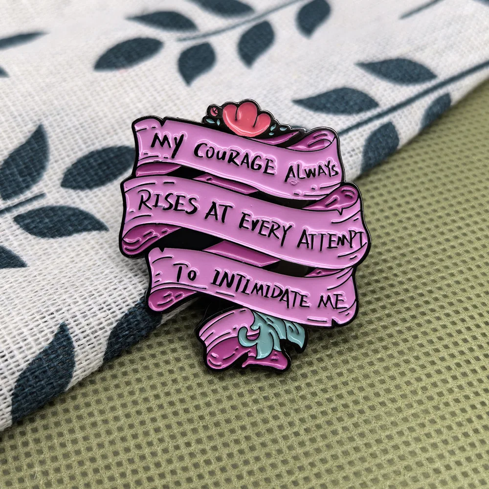 My Courage Always Rises At Every Attempt To Intimidate Me Enamel Pin  Purple Ribbon Banner Brooch Feminist Literary Lover Badge