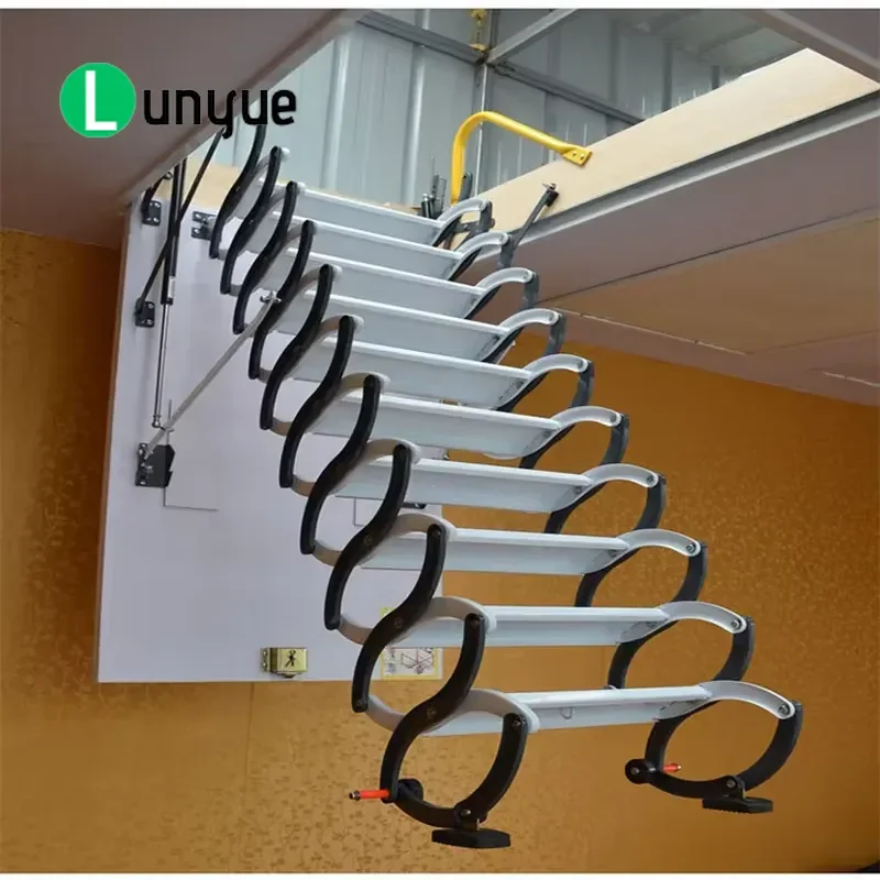 Aluminum Hand Loft Ladder Concealed Retractable Staircase Space Saving Folding Design for Detached Houses Villas Durable