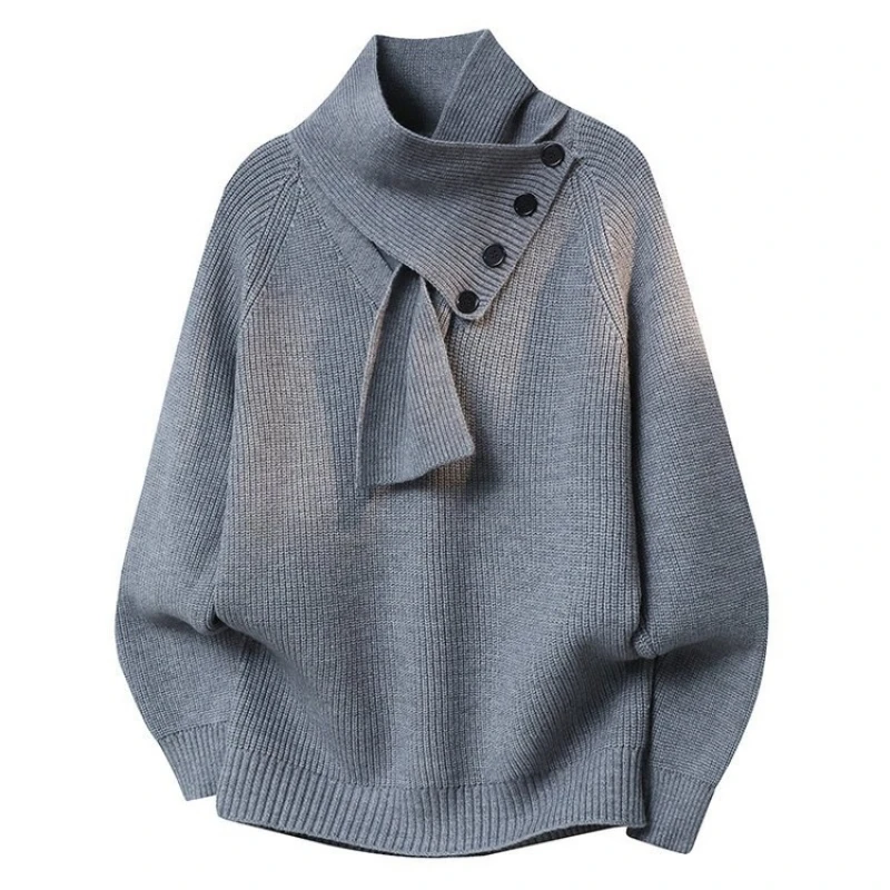 

Men's Detachable Scarf Collar Sweater, Convertible Knit Design, 2025 New, Off-White Black Gray​