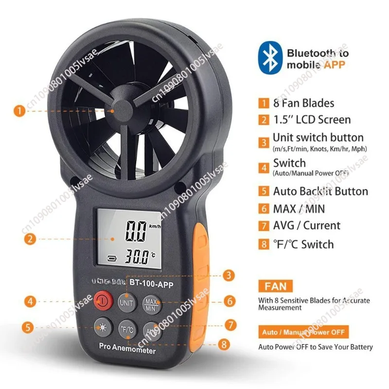 Handheld Anemometer Digital Wind Speed Measurement Temperature Tester LCD Display Air Flow Speed Wind Meter BT-100