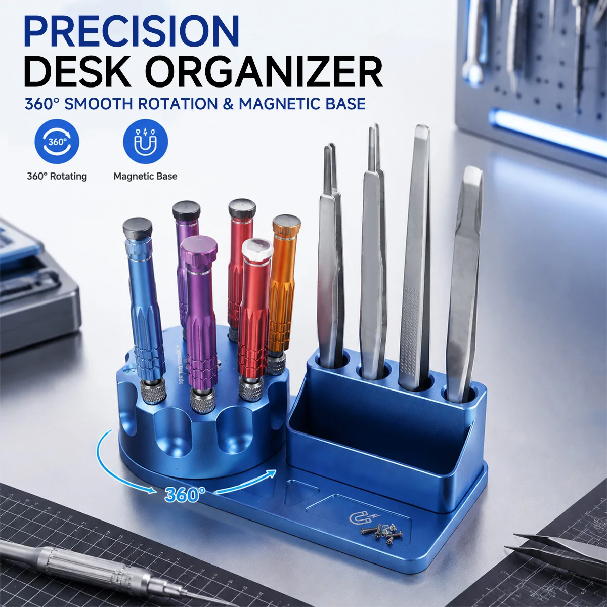 1pc Mobile Phone Repair Screwdriver Storage Rack 360 Degree Rotating Magnetized Parts Tool Box Hand Tool Set