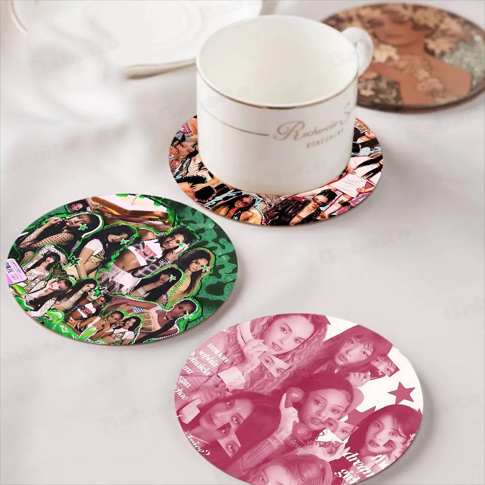 Global Pop Group Katseye Round Coasters Insulated Durable Cups Coffee Coaster Plate Mats Home and Decoration Kitchen Utensils