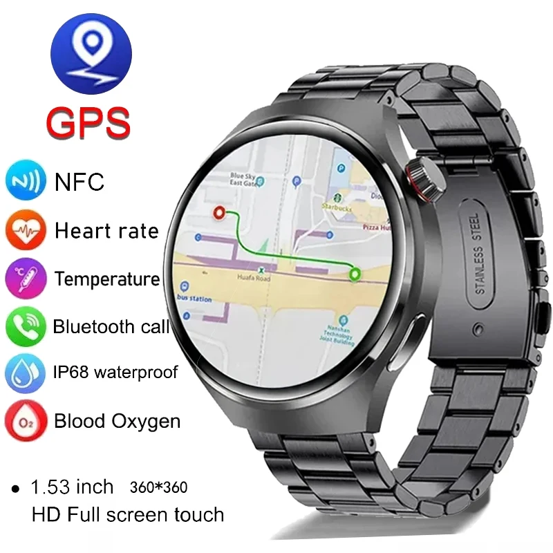 2024 New For GT4 Pro Smart Watch Men IP68 NFC GPS Tracker AMOLED 360*360 HD Screen Heart Rate Bluetooth Call Smart Watch Men