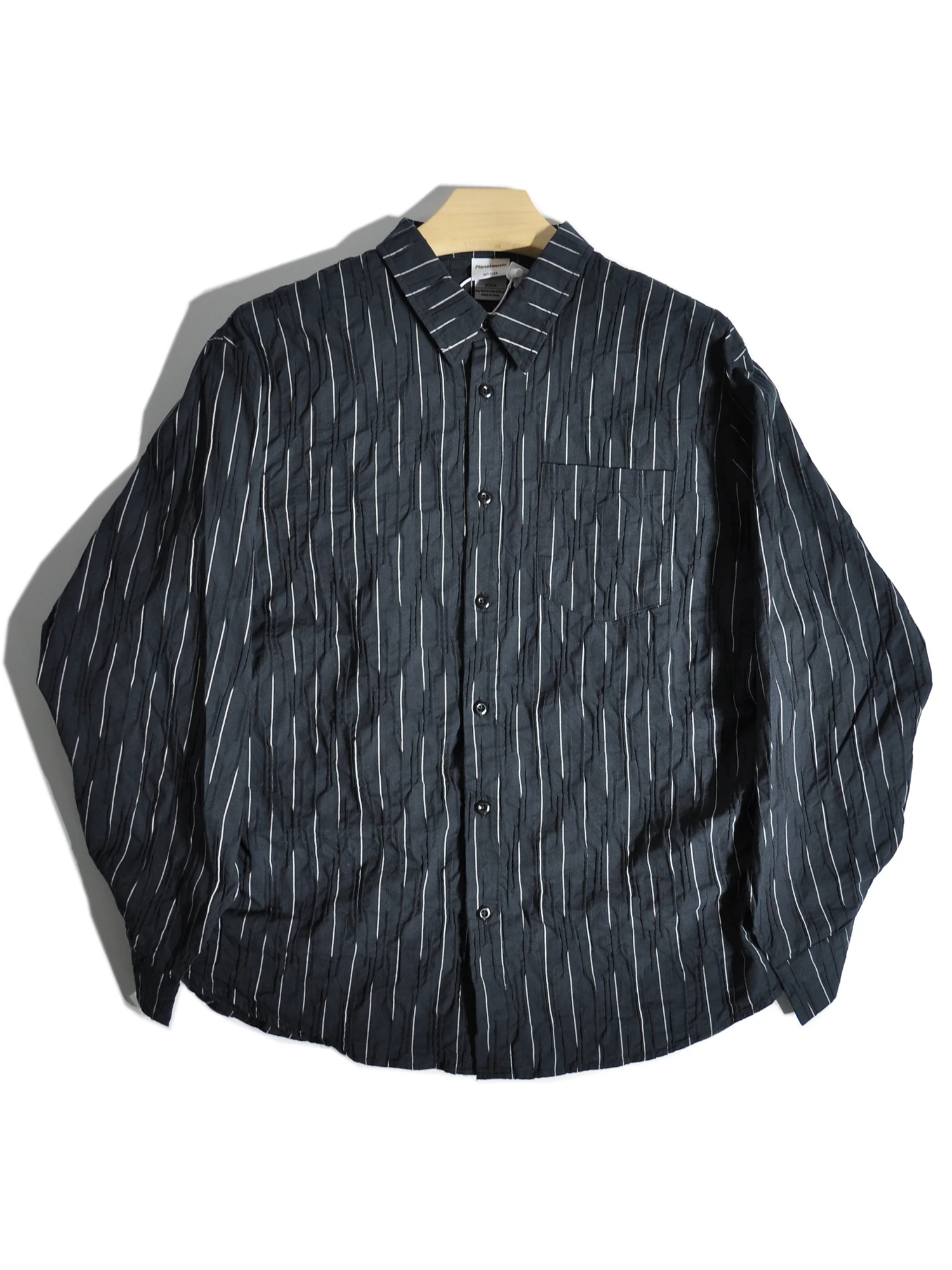 

American Sle Striped irt Men's Loose Fit Casual Outerwear Youth Cotton Blend Fabric Long Sve Button down