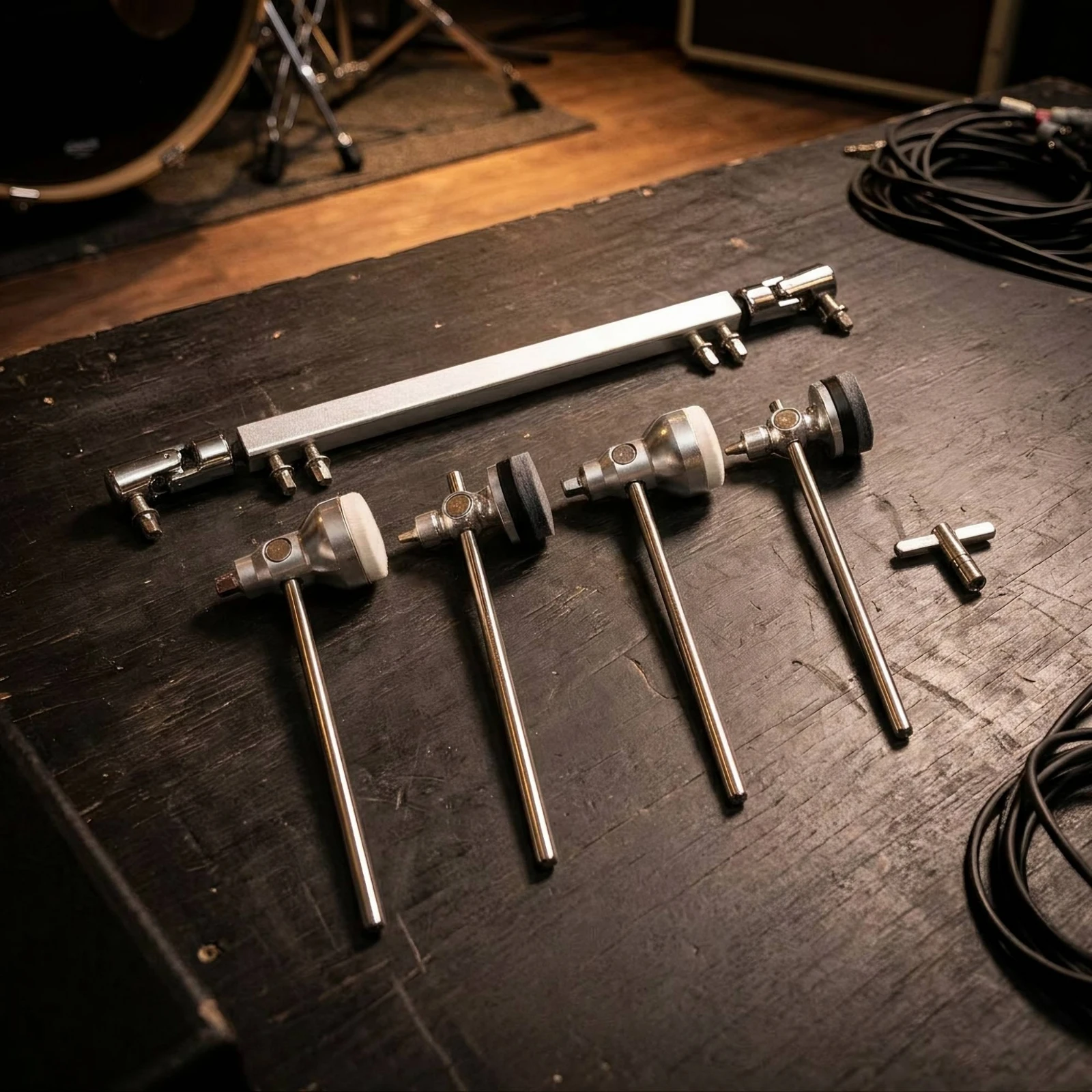 Double Bass Drum Pedal Connecting Rod Metal Bass Drum Pedal Link with Beaters Drive Shaft Universal Connecting Rod Shiny