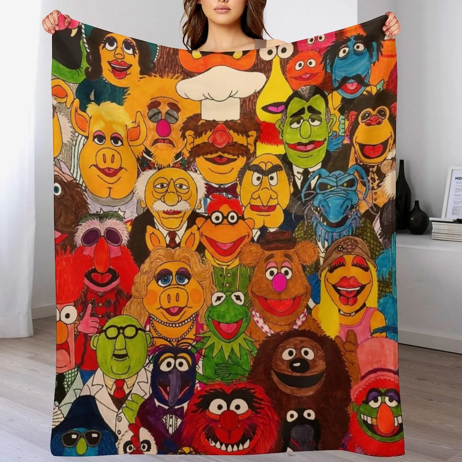 

Retro Cartoon The Muppet Art Pattern Throw Blanket Personalized Gift For Sofa Thin Cute Plaid Thin Blankets
