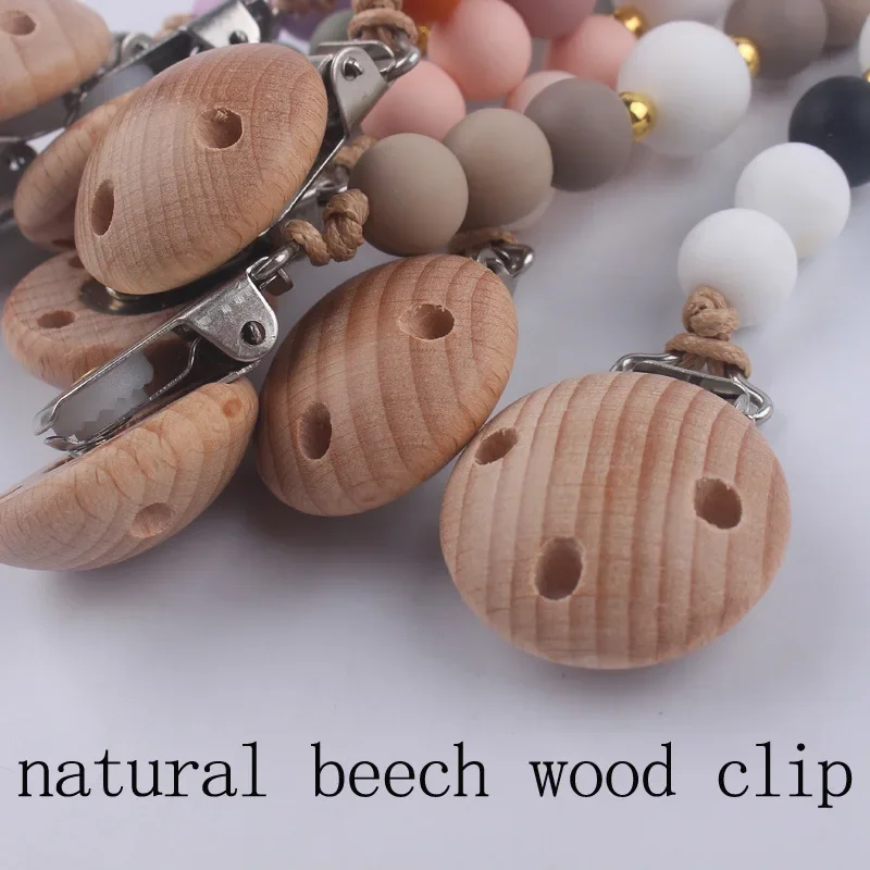 Clips para chupete de bebé, soporte para chupete de madera, cadena para chupete, piruletas, accesorios de alimentación para recién nacido, juguete para la dentición, regalo para masticar sin BPA