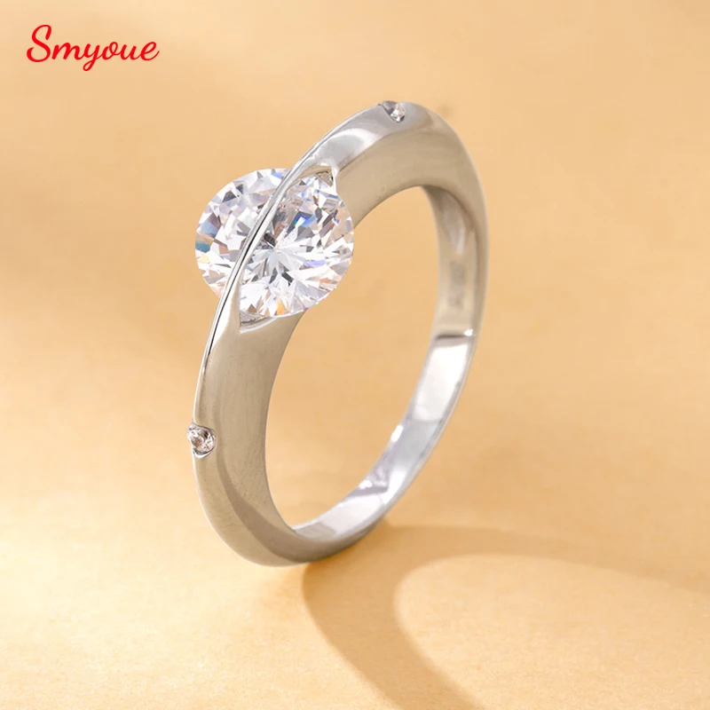 

Smyoue 1CT Round Moissanite Gemstone Rotating Ring for Women Sparkling Wedding Promise Band 100% 925 Sterling Silver Plated 18K