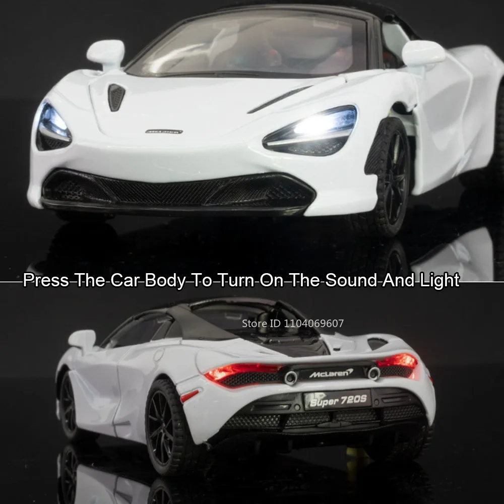 1:32 720S 765LT Toy Sports Car Models Alloy Diecast Mini Supercars Sound Light Doors OPened Pull Back Collection for Child Gifts