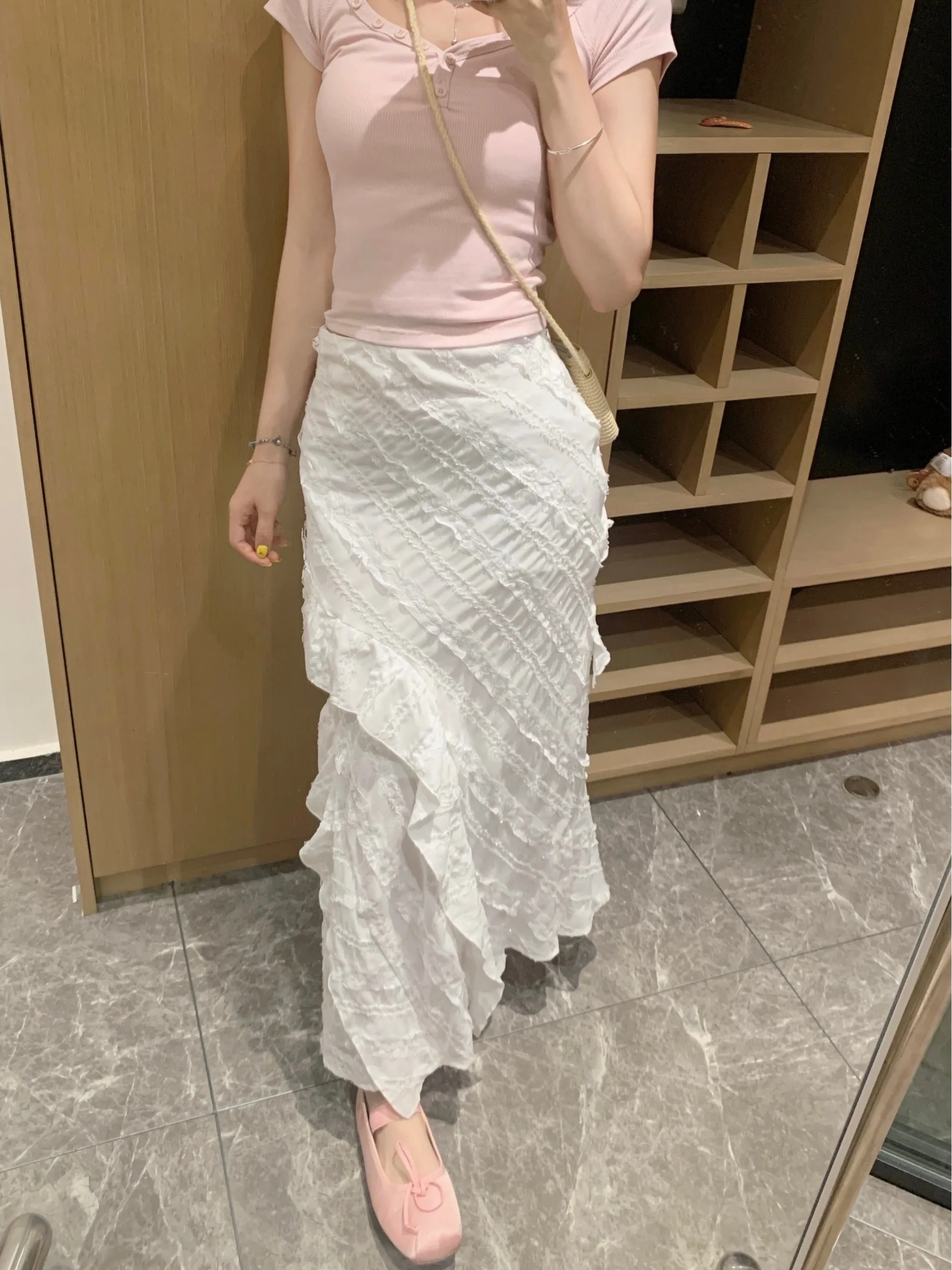 High Waist Asymmetrical White Half Skirt for plus Size Women Summer New Style Side Slit Fish Tail Skirt Korean Style Slim Fit view 5