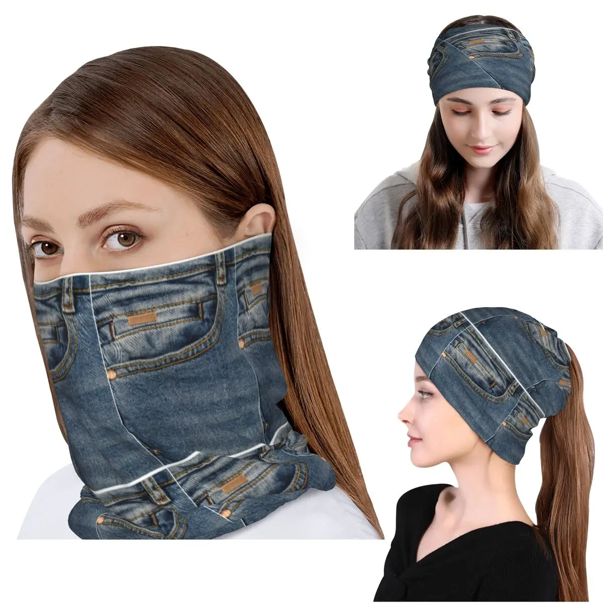 

Front Pocket I Love Bluejeans Denim Bandana Neck Gaiter Mask Scarf Cycling Scarf Beanies Hat for Men Women Adult Winter