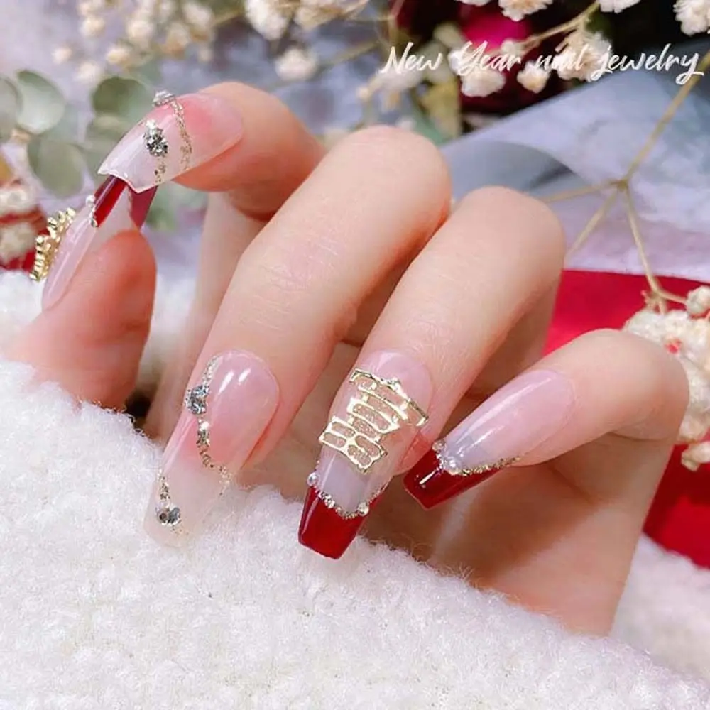 Ano Novo Chinês Prego Encantos, Nail Art Jóias, Strass Coin, Manicure Acessórios, Broca