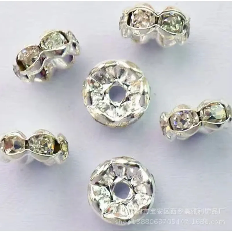 100Pcs/Lot 8mm Metal Rhinestone Crystal Rondelles Bead Loose Spacer Beads for DIY g5 Making Bracelet Accessories g2
