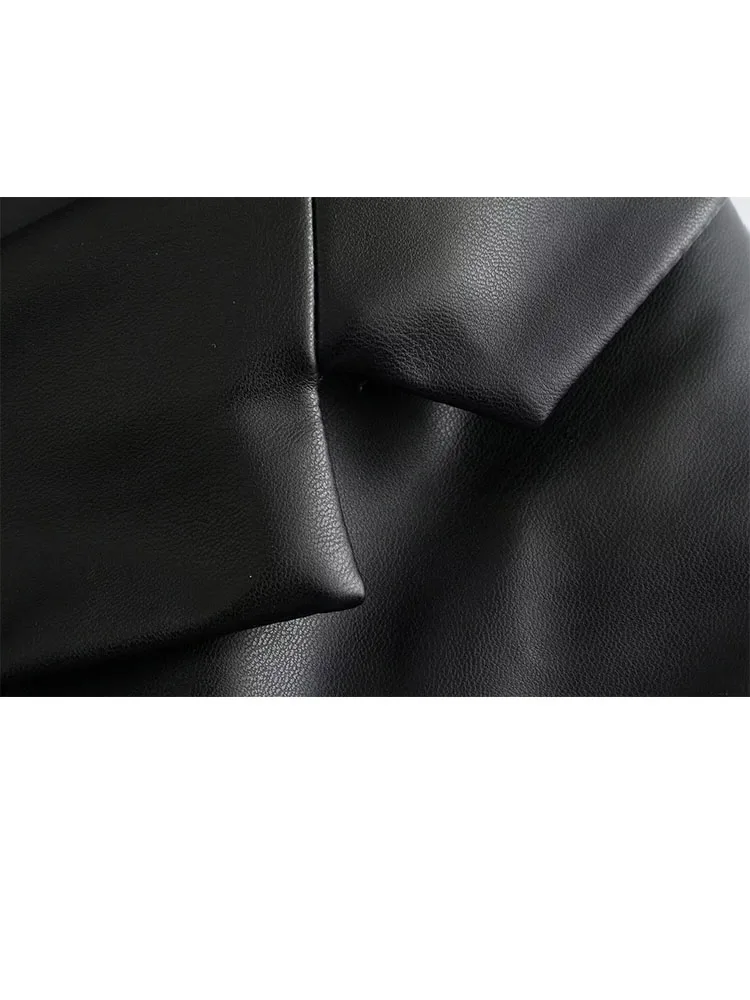 HH nouvelle femme hiver mode jolie pochette femme manches longues revers simple boutonnage poche décoration Faux cuir effet veste