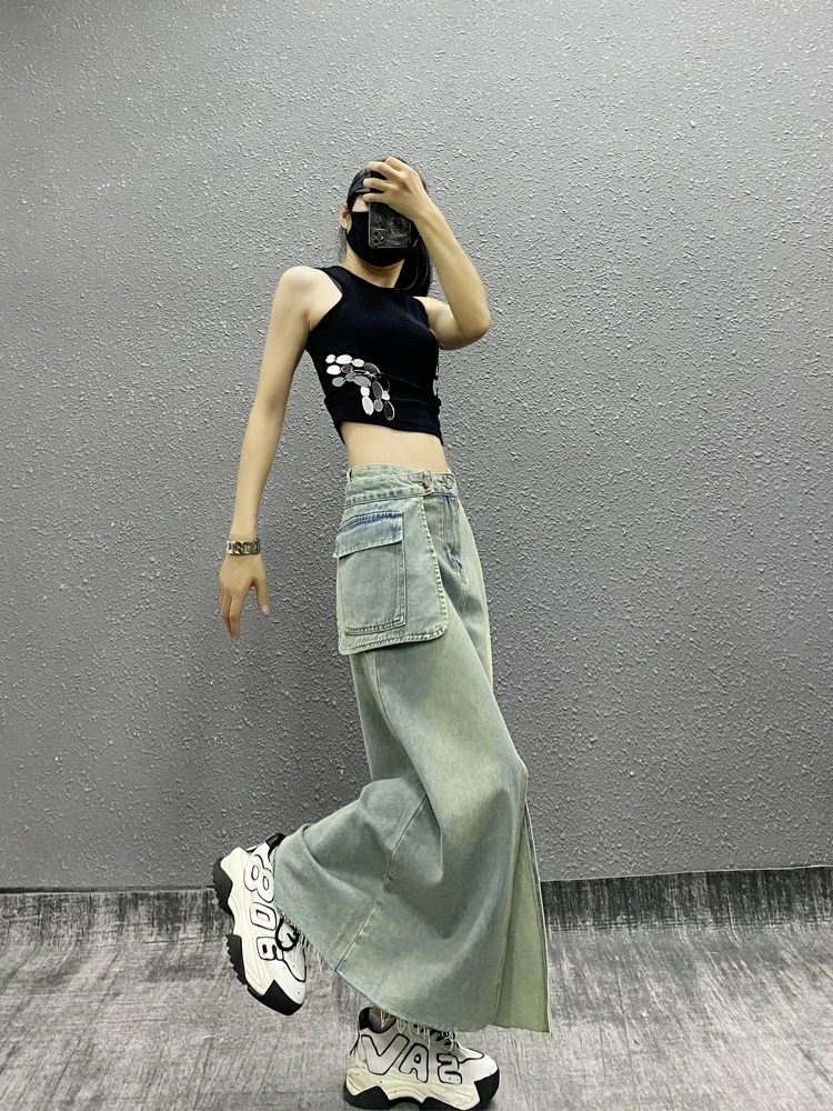 

Women's A-line Denim Skirt Vintage 90s Aesthetic Y2k Long Cowboy Skirt Harajuku Korean Emo Jean Skirt 2000s Clothes 2024