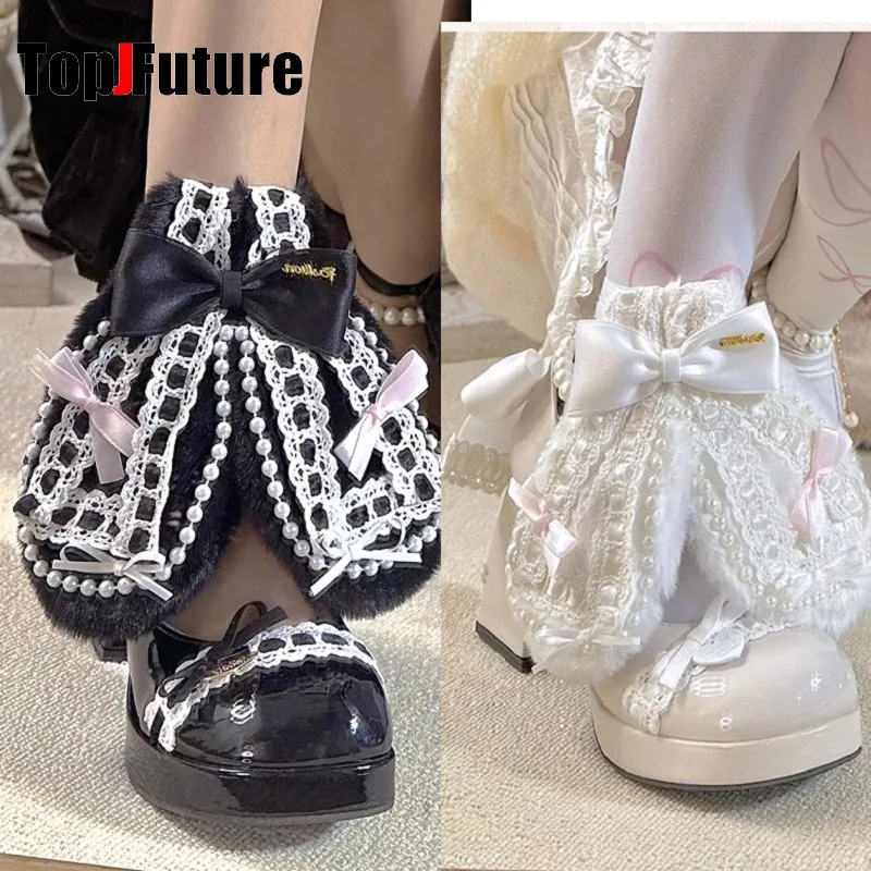 

Готическая Лолита Harajuku Y2K для девочек, милое японское/корейское кружевное кольцо с кроличьими ушками и бантом, женское элегантное и красивое украшение для ног