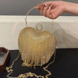 Luxury Rhinestones Tassel Women Evening Bags Cute Love Heart Lady Wedding Purse Handbags Clutch Bag Mini Crossbody Phone Bag