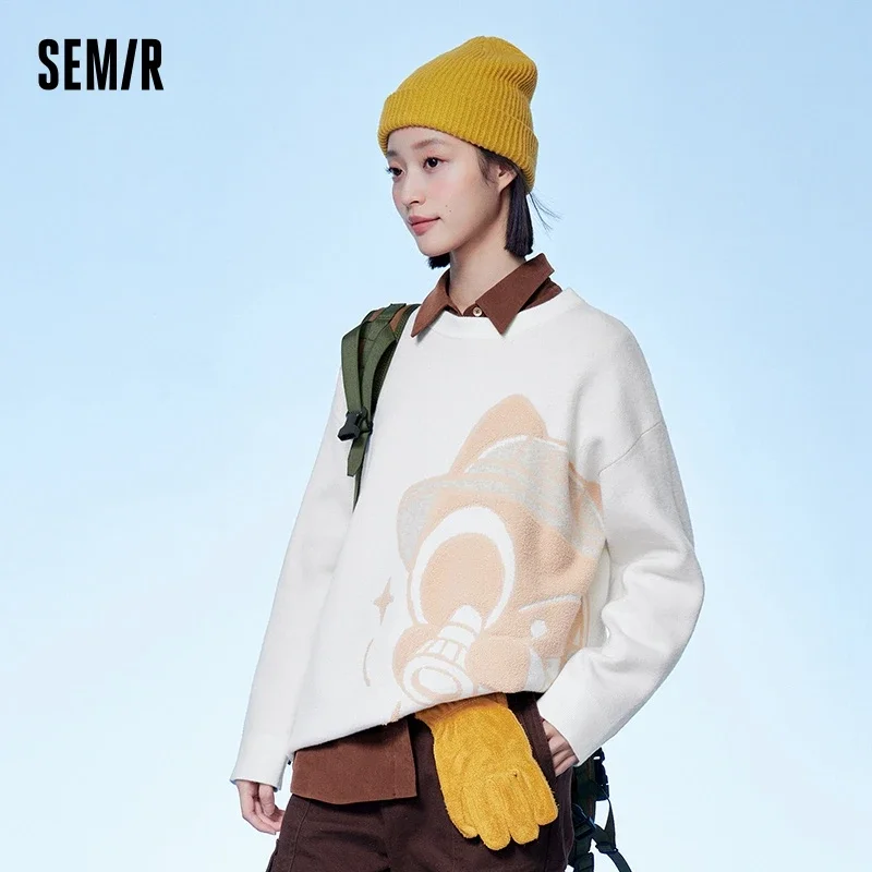 Semir Sweater Women Medium Long Cartoon Loose Drop Shoulder 2023 Winter New Jacquard Pullover