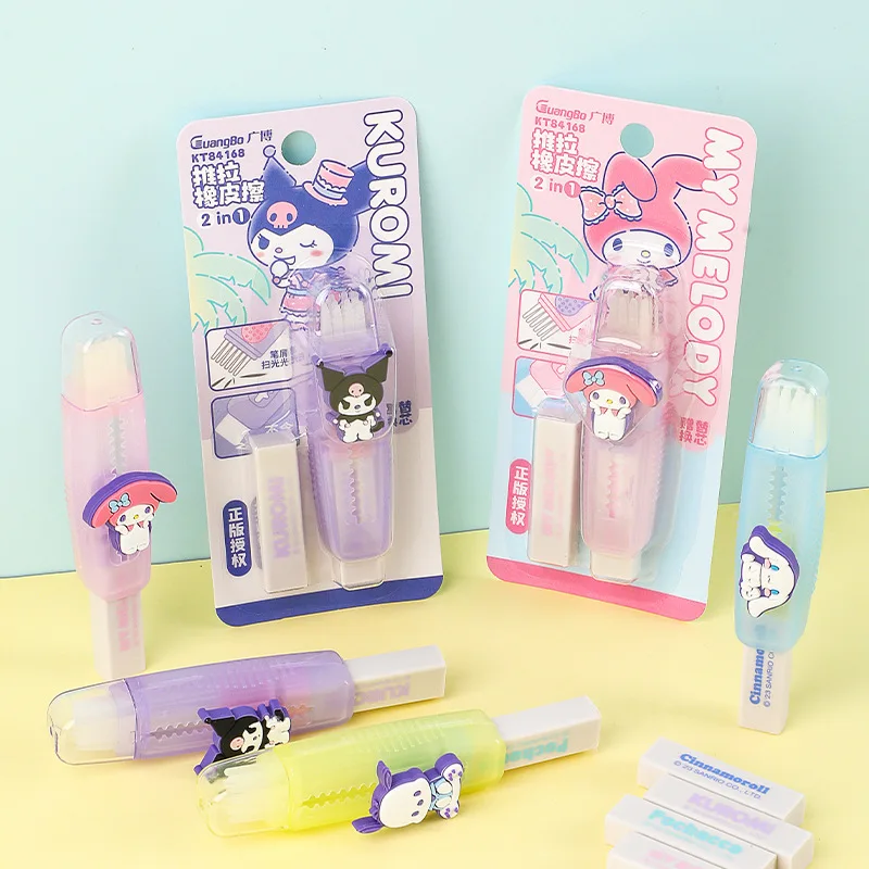 Sanrio Genuine Pencil Eraser Kuromi Cinnamoroll Pachacco Push-pull Rubber Stationery Student Drawing Writing School Supplies