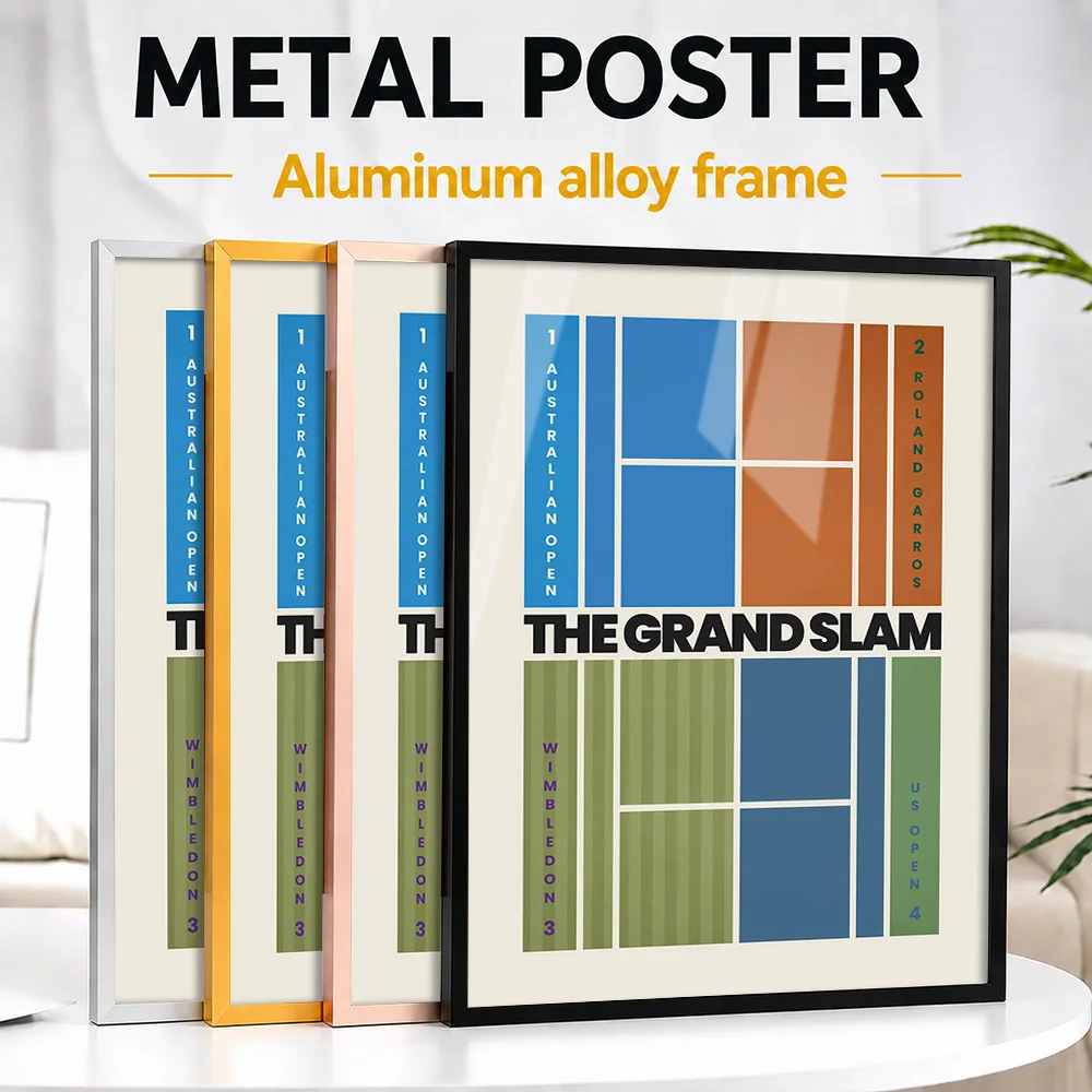Grand Slam Tennis Courts Framed Aluminum Metal Poster Customized Photo Vintage Club Style Wall Art For Study Memorable Fan Gift